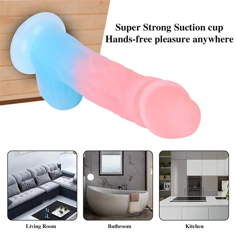 8 IN Glow-In-The-Dark Realistic Dildo with Balls 5 8 IN Glow-In-The-Dark Realistic Dildo with Balls 5