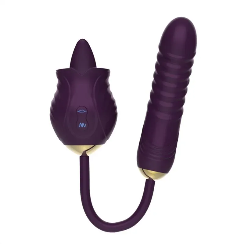 Dual Ended Rose Clit Licking and Thrusting Dildo Vibrator - Image 1