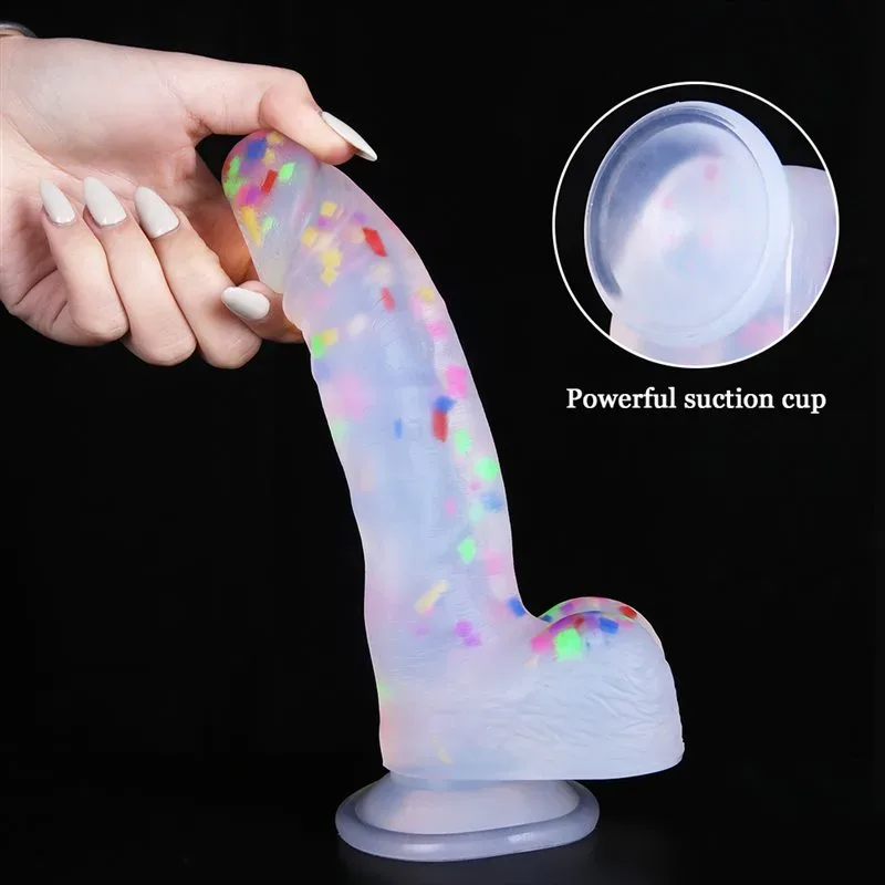 7.5 IN Suction Cup Clear Silicone Confetti Dildo 6 7.5 IN Suction Cup Clear Silicone Confetti Dildo 6