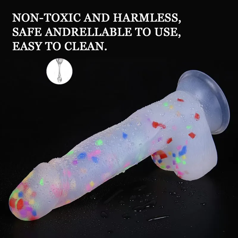7.5 IN Suction Cup Clear Silicone Confetti Dildo 4 7.5 IN Suction Cup Clear Silicone Confetti Dildo 4