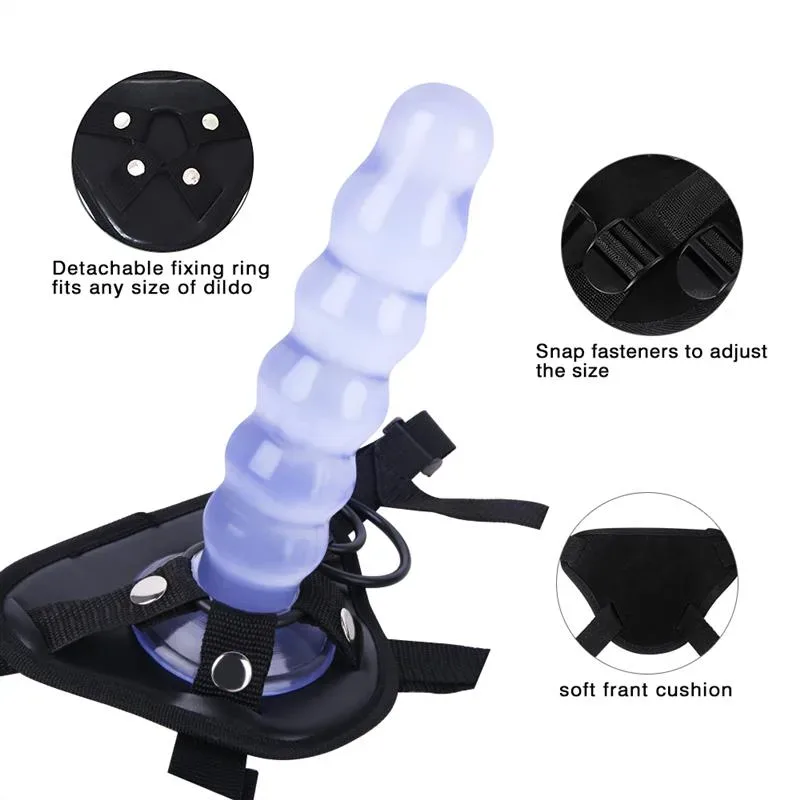 9 IN Beaded PVC Dildo Strap On Harness Set 3 9 IN Beaded PVC Dildo Strap On Harness Set 3