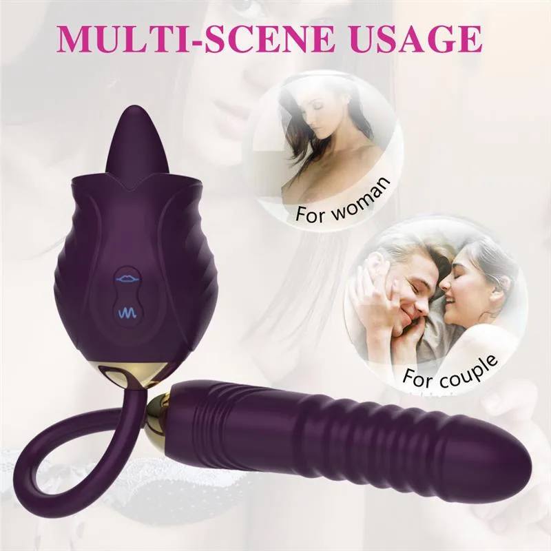 Dual Ended Rose Clit Licking and Thrusting Dildo Vibrator 3 Dual Ended Rose Clit Licking and Thrusting Dildo Vibrator 3