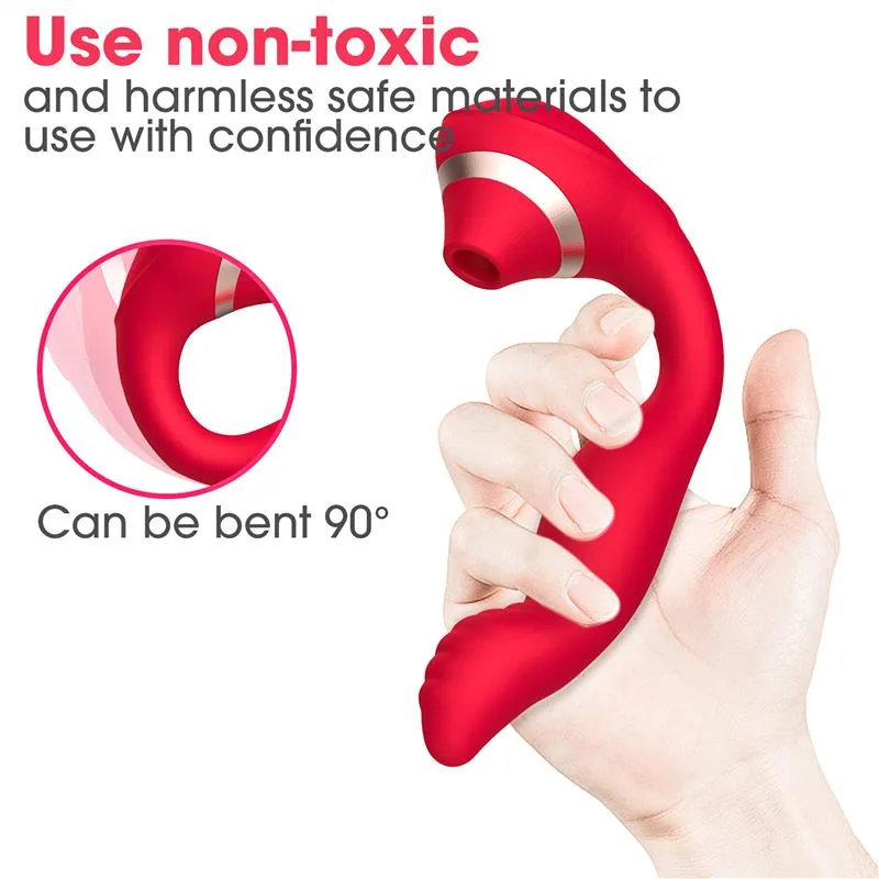 Red Flexible Clit Sucking G-spot Vibrating Women Toy 3 Red Flexible Clit Sucking G-spot Vibrating Women Toy 3