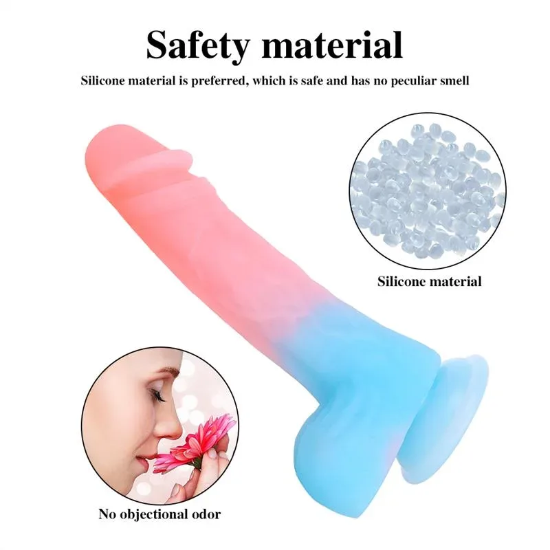 8 IN Glow-In-The-Dark Realistic Dildo with Balls 2 8 IN Glow-In-The-Dark Realistic Dildo with Balls 2
