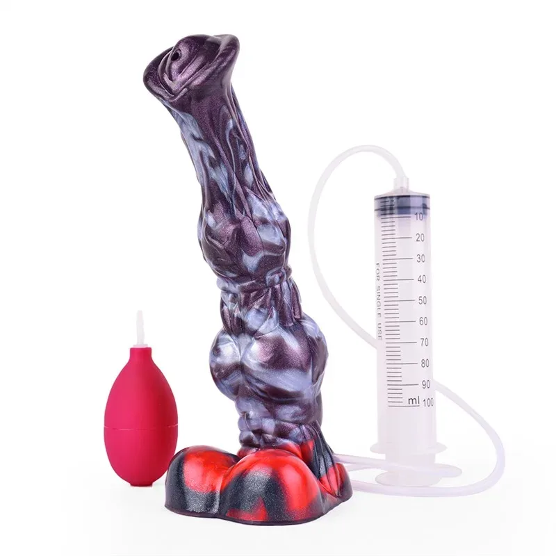10.2 IN Ejaculating Knotted Horse Dildo Silicone Flexible Animal Penis - Image 1