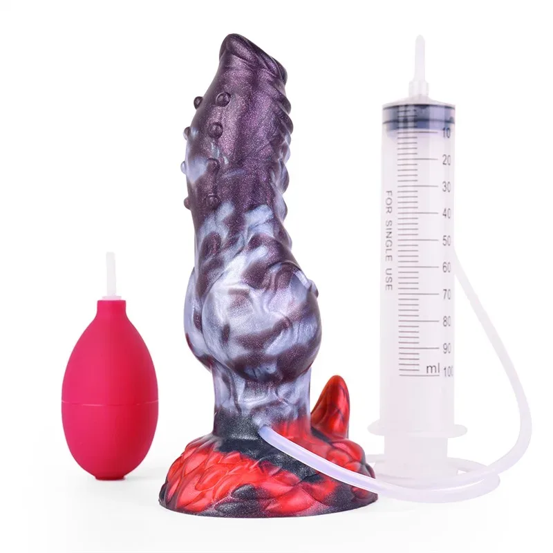 白3 7.7 IN Ejaculating Dog Knot Dildo Squirting Animal Penis - Image 1
