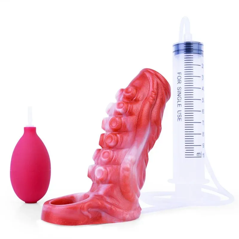 4.9 / 5.5 IN Ejaculating Tentacle Penis Extension Silicone Cock Sleeve - Image 1