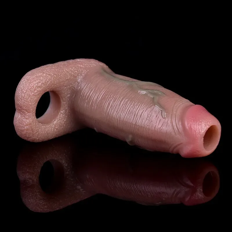 4.8 IN Open Head Realistic Penis Sheath Soft Silicone Cock Sleeve 6 4.8 IN Open Head Realistic Penis Sheath Soft Silicone Cock Sleeve 6