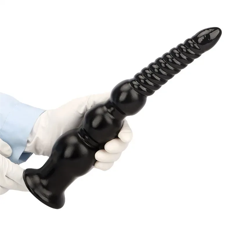 13 IN Big Black Spiral Beaded PVC Anal Dildo Plug 3 13 IN Big Black Spiral Beaded PVC Anal Dildo Plug 3