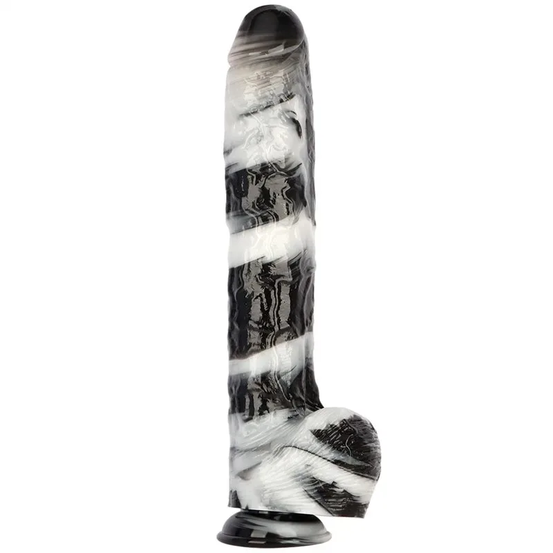 15.5 Inch Extra Long 2.5 Inch Thickness Massive Black-and-White PVC Dildo (1) 15.5 Inch Extra Long 2.5 Inch Thickness Massive Black-and-White PVC Dildo - Image 1
