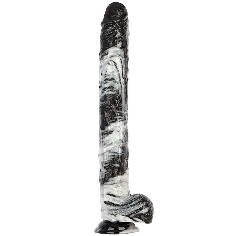 17 Inch Extra Long 2 Inch Wide Black-and-White PVC Realistic Dildo - Image 1
