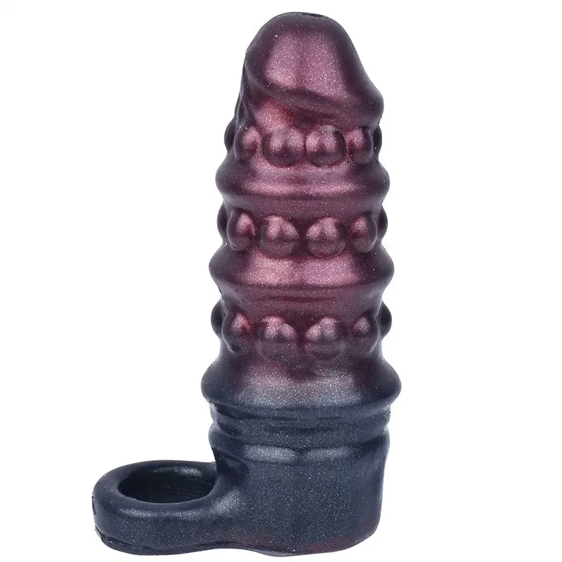 5.8 Inch Spiral Beaded Cock Sleeve Soft Silicone Penis Girth Extender - Image 1
