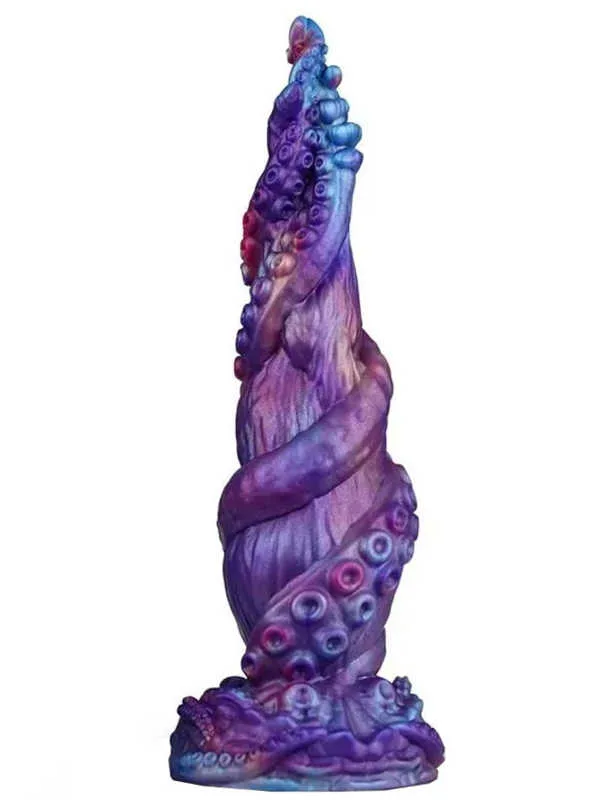 55-(2) (2) 9.5 Inch Lifelike Tentacle Dildo Liqiud Silicone Novelty Butt Plug - Image 1