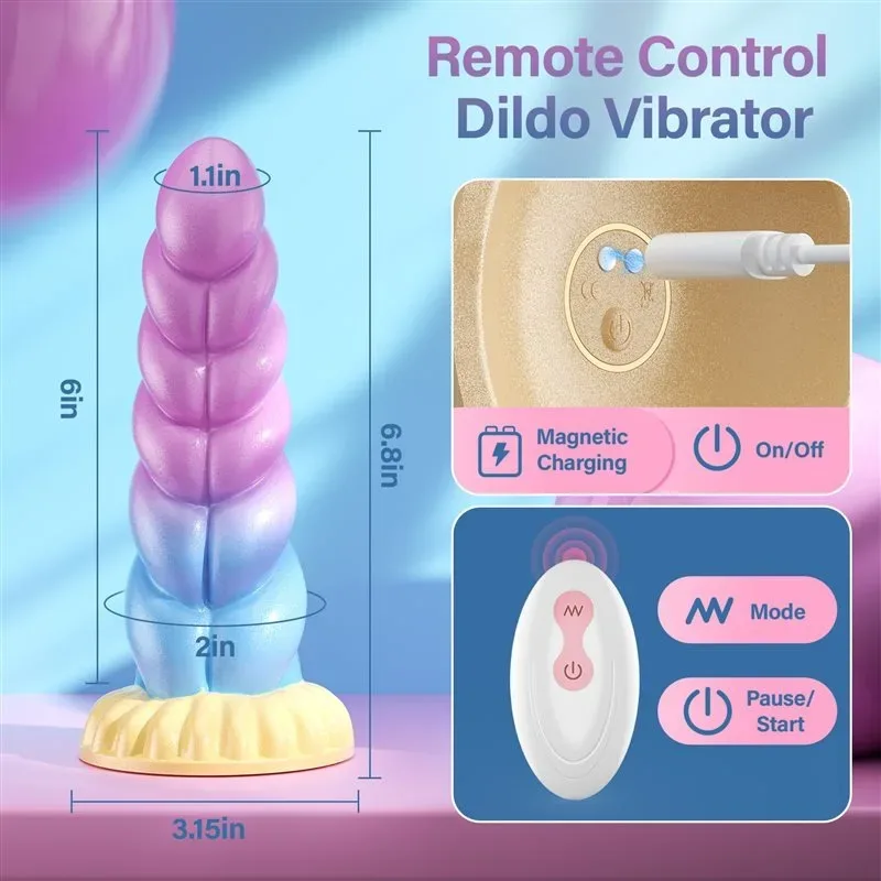 6.8 Inch Remote Control Short Unicorn Dildo Vibrator 1 6.8 Inch Remote Control Short Unicorn Dildo Vibrator 1