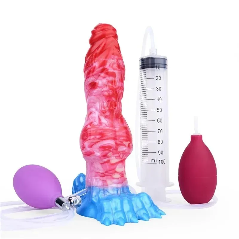 8 Inch Inflatable and Squirting Dog Knot Dildo Silicone Animal Penis - Image 1