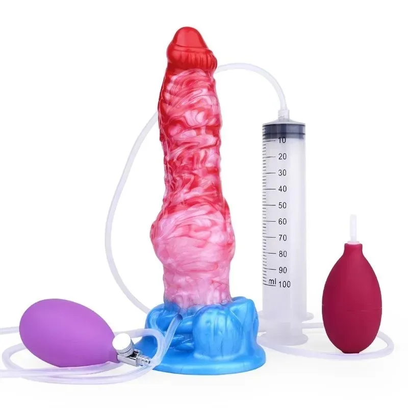 9 Inch Ejaculating and Inflatable Knot Dildo Silicone Fantasy Adult Toy - Image 1