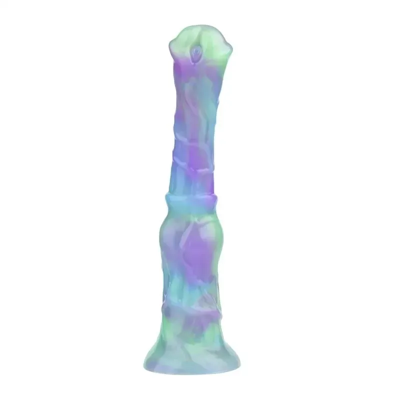 9.5 Inch Long Slim Horse Knot Dildo Silicone Mix-Colors Animal Penis - Image 1
