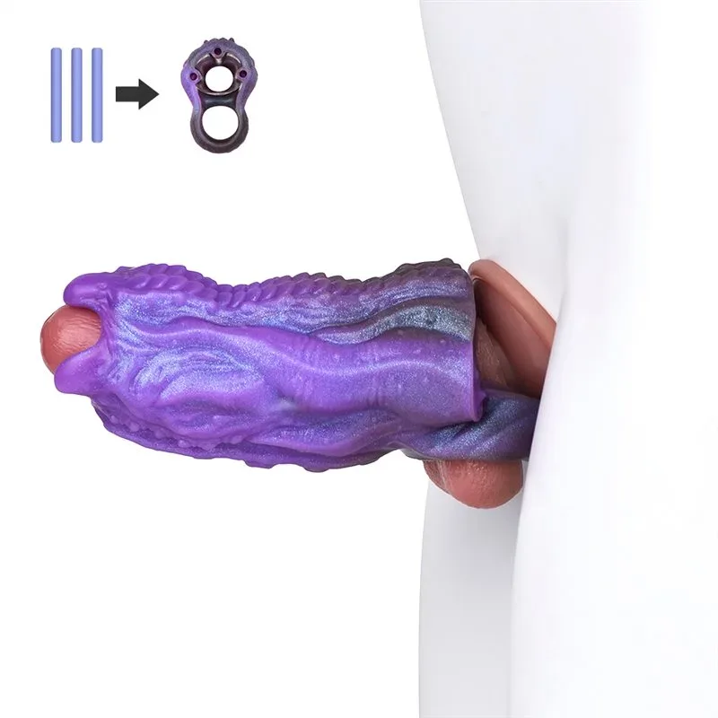 TENTACLE SLEEVE (1) 5.2 Inch Open Tip Tentacle Cock Sleeve Platinum Silicone Beast Penis Sheath - Image 1
