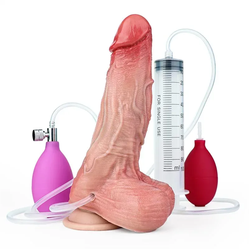 8 IN Ejaculating and Inflatable Silicone Dildo with Blue Veins - Image 1