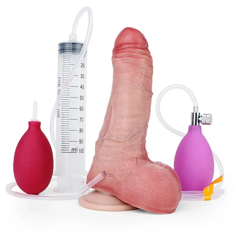 6.8 IN Short Fat Ejaculating and Inflatable Silicone Dildo Sex Toy - Image 1