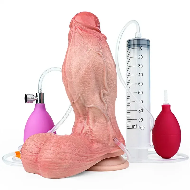7.6 IN Ejaculating and Inflatable Large Girthy Realistic Penis Dildo - Image 1