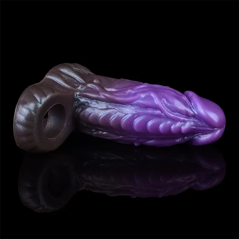 6 IN Purple Dragon Sleeve Thick Penis Cover with 3 Build-In Skeleton 4 6 IN Purple Dragon Sleeve Thick Penis Cover with 3 Build-In Skeleton 4