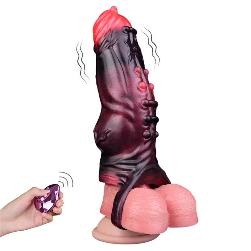 6 IN Vibrating Exotic Cock Sleeve Fantasy Silicone Knot Sheath Sex Toy - Image 1