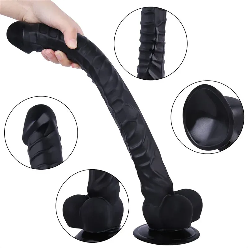 16 IN Long Thin Textured PVC Dildo Black/Skin Tone 3 16 IN Long Thin Textured PVC Dildo Black/Skin Tone 3