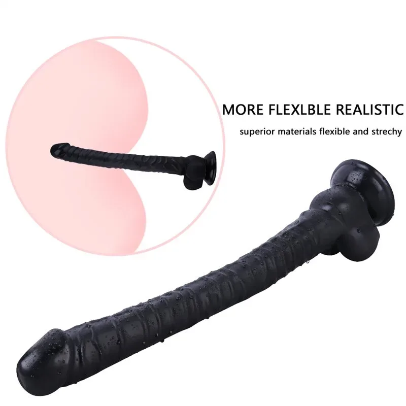 16 IN Long Thin Textured PVC Dildo Black/Skin Tone 4 16 IN Long Thin Textured PVC Dildo Black/Skin Tone 4