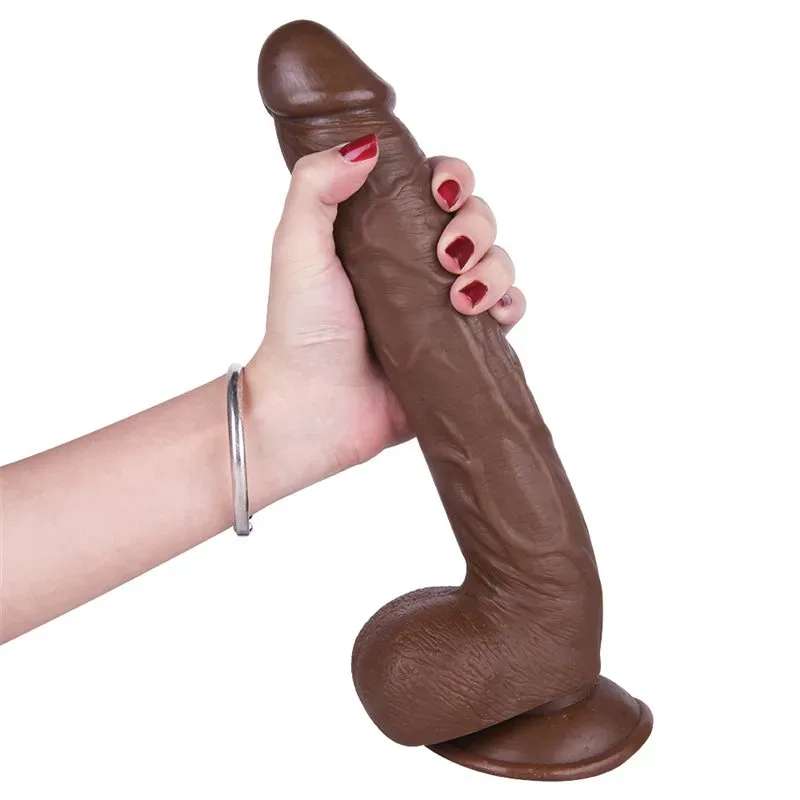 11.5 IN Large Realistic PVC Dildo Brown/ Black/Skin - Image 1