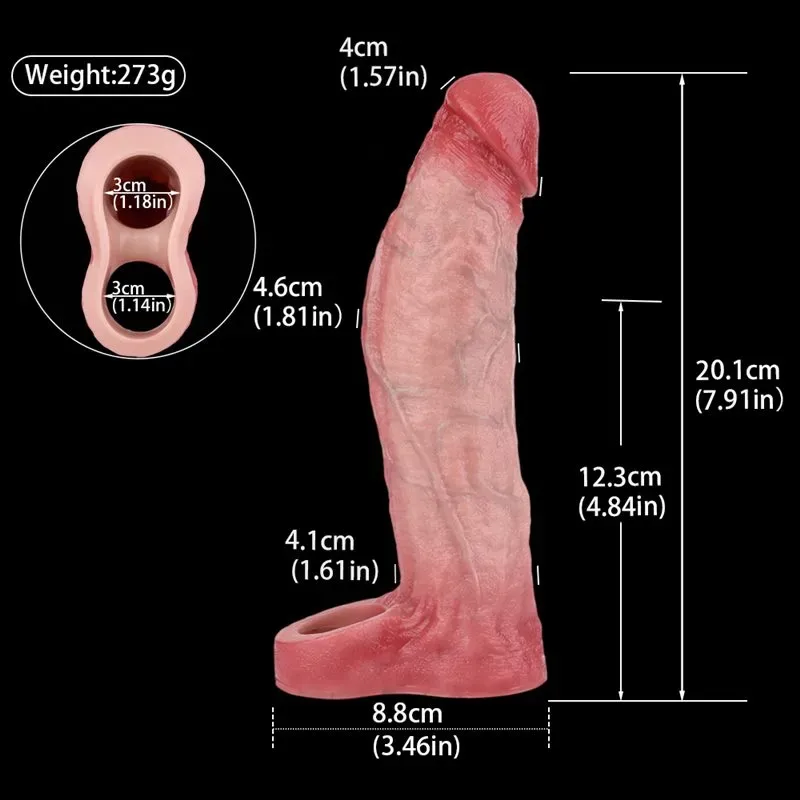 7.9 Inch 10 Vibration Realistic Penis Sleeve Soft Silicone Cock Extender 1 7.9 Inch 10 Vibration Realistic Penis Sleeve Soft Silicone Cock Extender 1