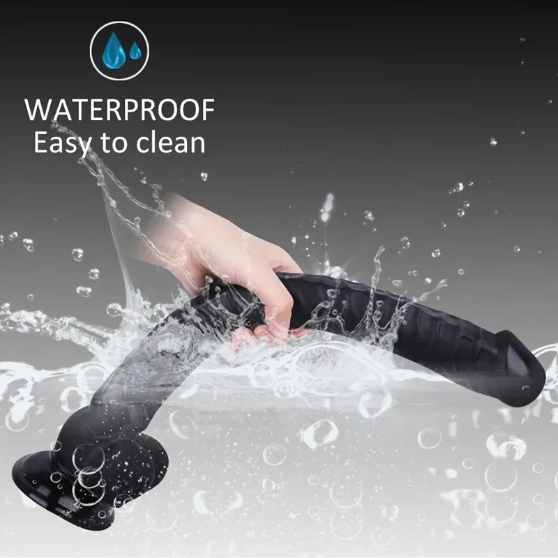 16 IN Long Thin Textured PVC Dildo Black/Skin Tone 5 16 IN Long Thin Textured PVC Dildo Black/Skin Tone 5