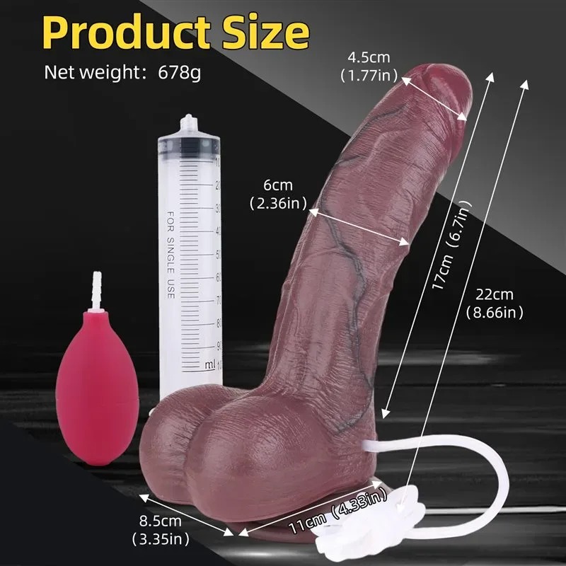 8.6 Inch Thick Black Double Layered Silicone Realistic Ejaculating Dildo 1 8.6 Inch Thick Black Double Layered Silicone Realistic Ejaculating Dildo 1