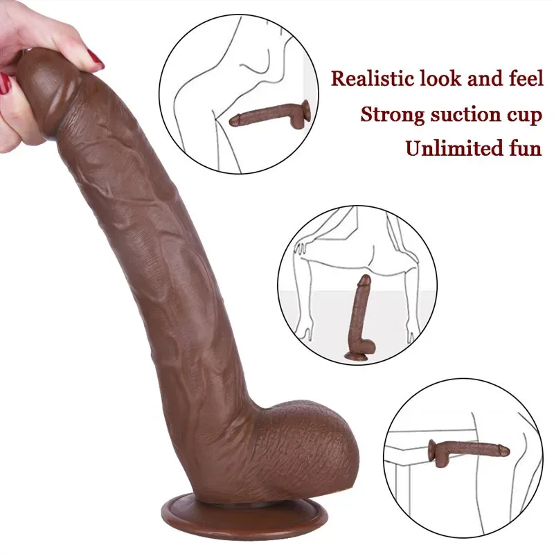 11.5 IN Large Realistic PVC Dildo Brown/ Black/Skin 3 11.5 IN Large Realistic PVC Dildo Brown/ Black/Skin 3