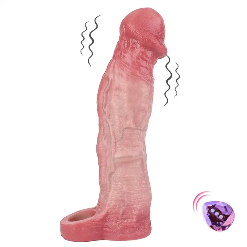 9.1 Inch Vibrating Cock Sleeve Realistic Silicone Penis Sheath Toy - Image 1