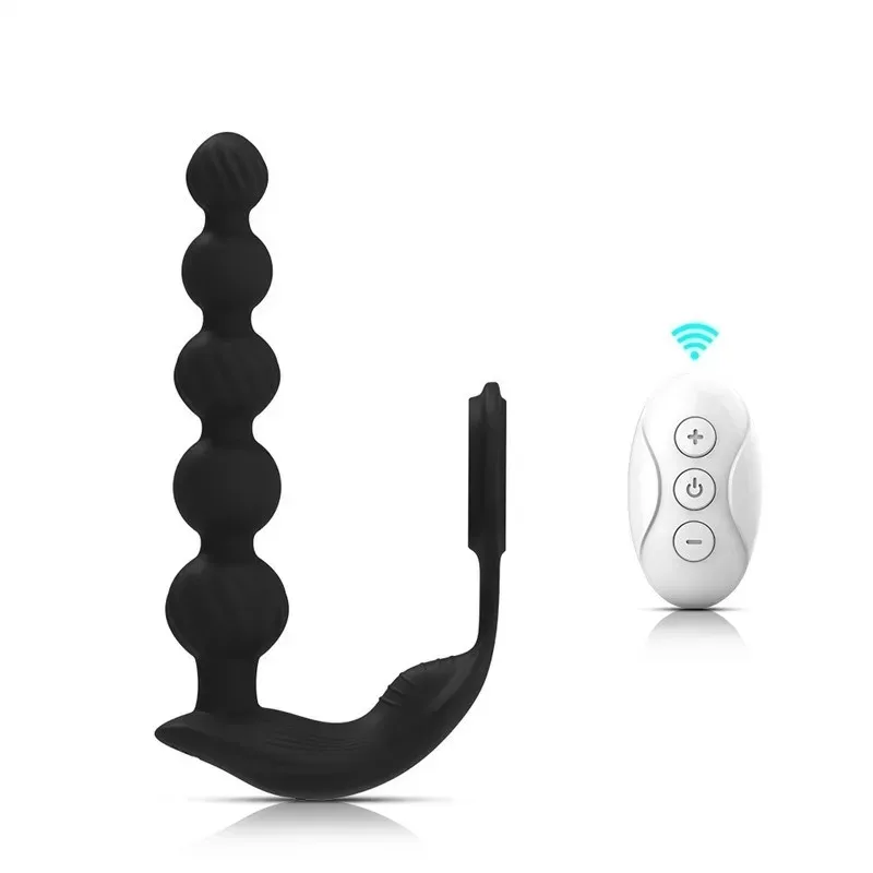 Remote Control Silicone Men Vibrating Anal Beads with Penis Ring - Image 1
