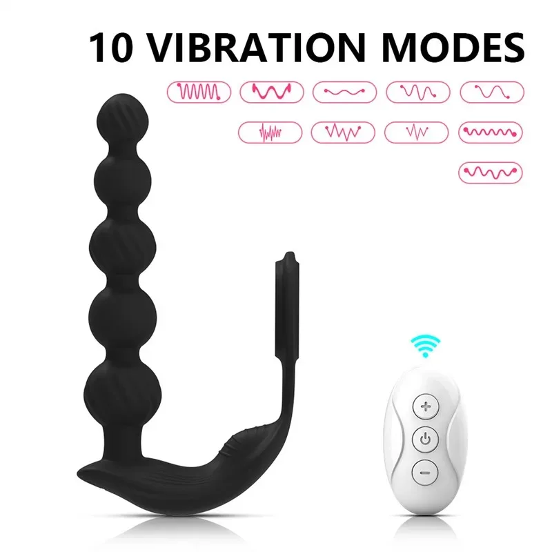 Remote Control Silicone Men Vibrating Anal Beads with Penis Ring 2 Remote Control Silicone Men Vibrating Anal Beads with Penis Ring 2
