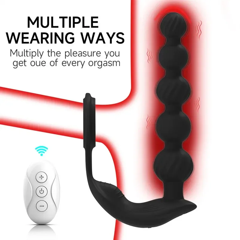 Remote Control Silicone Men Vibrating Anal Beads with Penis Ring 3 Remote Control Silicone Men Vibrating Anal Beads with Penis Ring 3