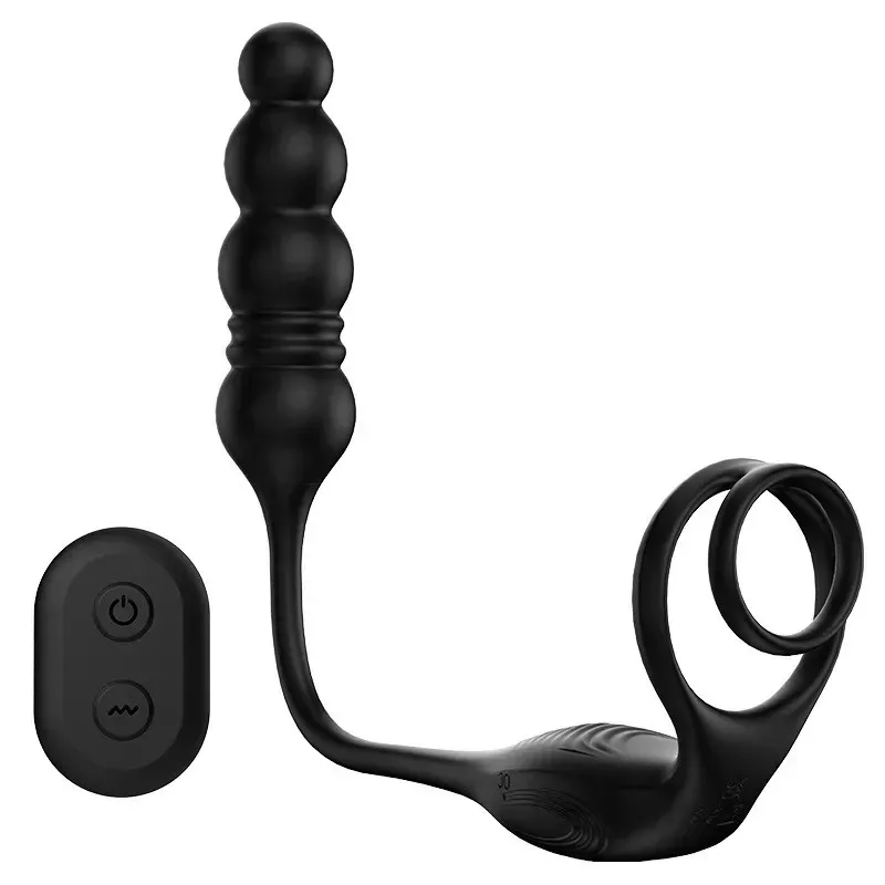 Thrusting Beaded Men Prostate Massager with Cock Ring - Image 1
