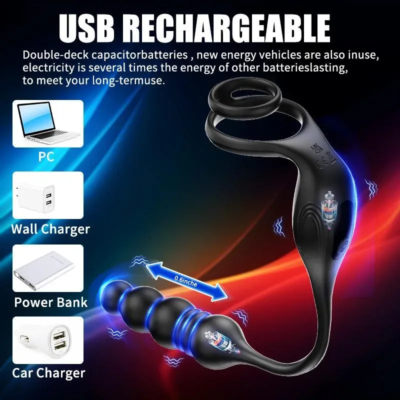 Thrusting Beaded Men Prostate Massager with Cock Ring 4 Thrusting Beaded Men Prostate Massager with Cock Ring 4