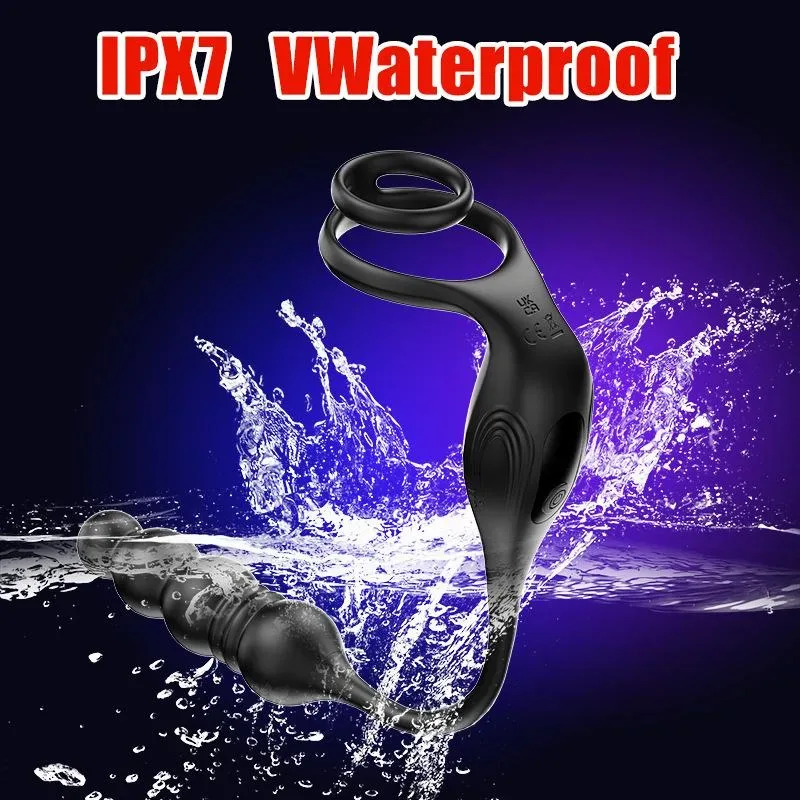 Thrusting Beaded Men Prostate Massager with Cock Ring 5 Thrusting Beaded Men Prostate Massager with Cock Ring 5