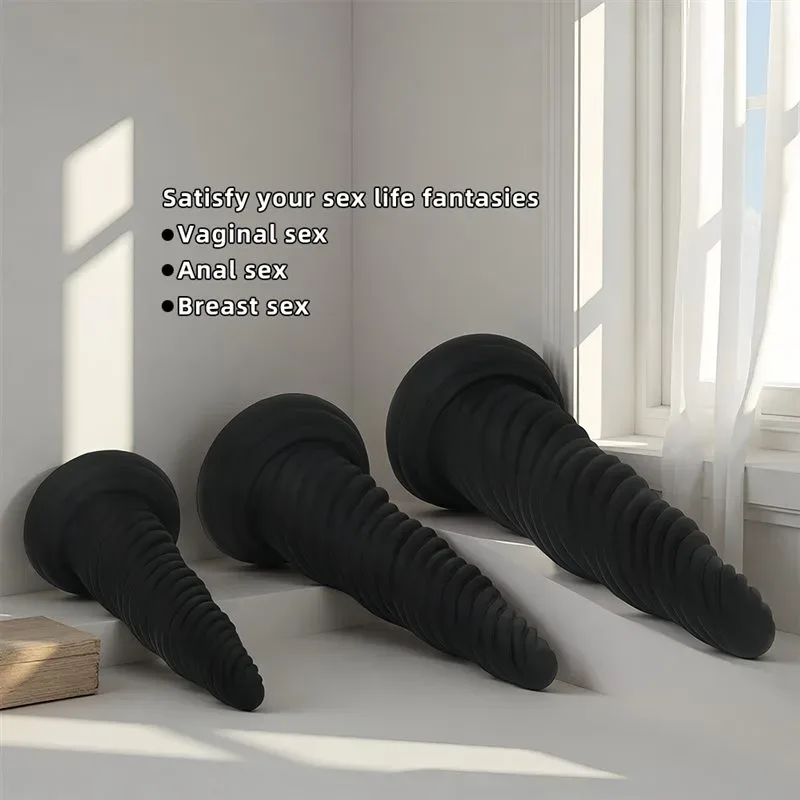 8/10.5/12 IN Black Silicone Unicorn Horn Dildo Anal Plug 3 8/10.5/12 IN Black Silicone Unicorn Horn Dildo Anal Plug 3
