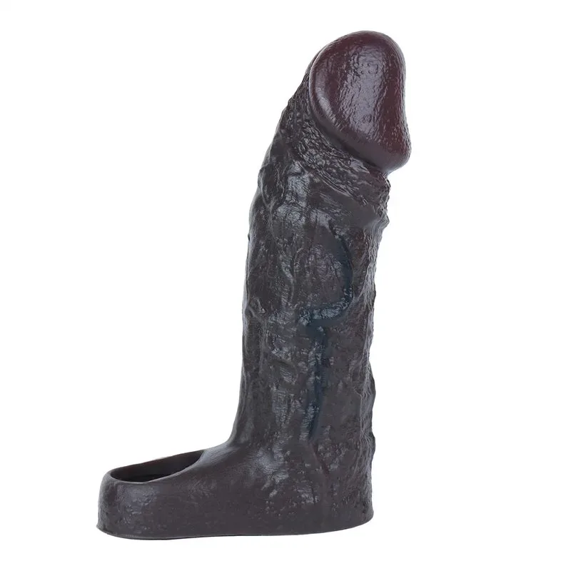 6.3 Inch Black Elastic Silicone Realistic Penis Extender Sleeve - Image 1
