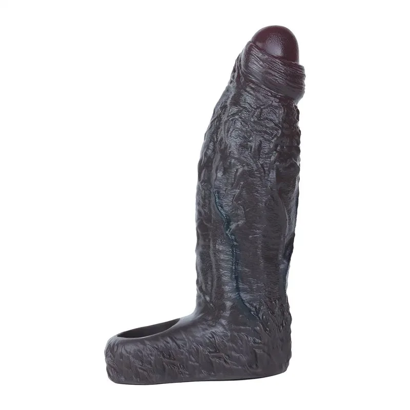 4.3 6.6 Inch Black Uncut Cock Sleeve Soft Silicone Penis Sheath - Image 1