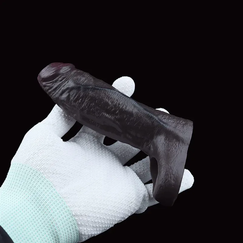 5.1 Inch Open Ended Black Real Lifelike Silicone Penis Sleeve 3 5.1 Inch Open Ended Black Real Lifelike Silicone Penis Sleeve 3
