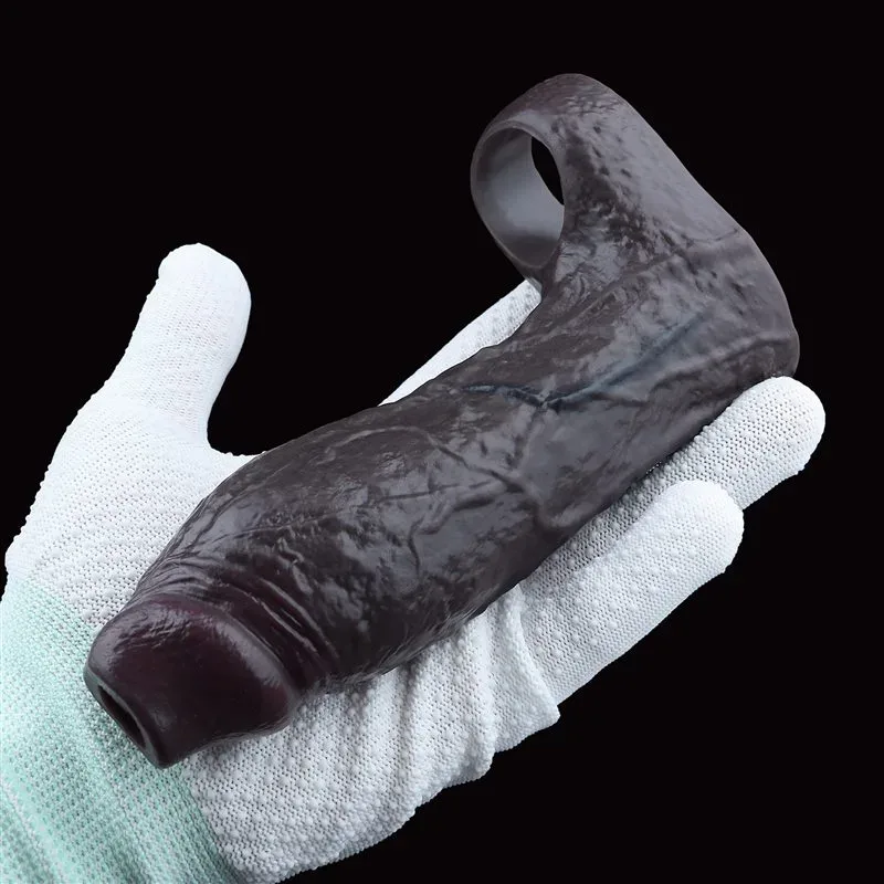 5.5 Inch Black Open Head Elastic Silicone Penis Extension Sleeve 7 5.5 Inch Black Open Head Elastic Silicone Penis Extension Sleeve 7