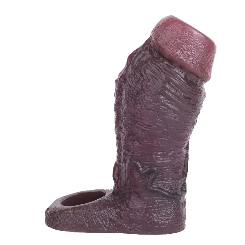 4/4.6/5.5 Inch Black Open Headed Realistic Penis Enhancer Sleeve - Image 1