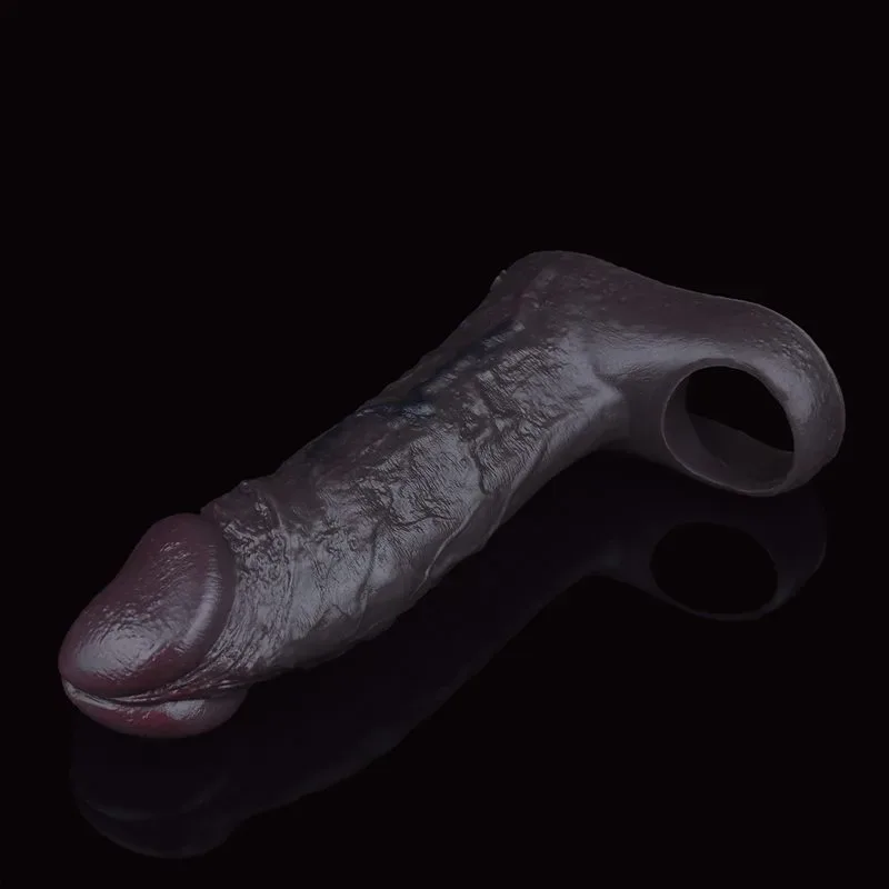 6.3 Inch Black Elastic Silicone Realistic Penis Extender Sleeve 6 6.3 Inch Black Elastic Silicone Realistic Penis Extender Sleeve 6
