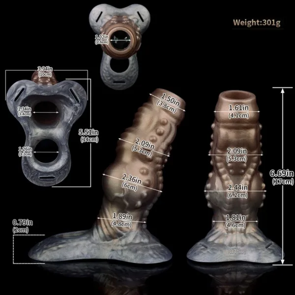 Leather Strap On Knotted Alien Penis Sleeve Harness Set - Image 3