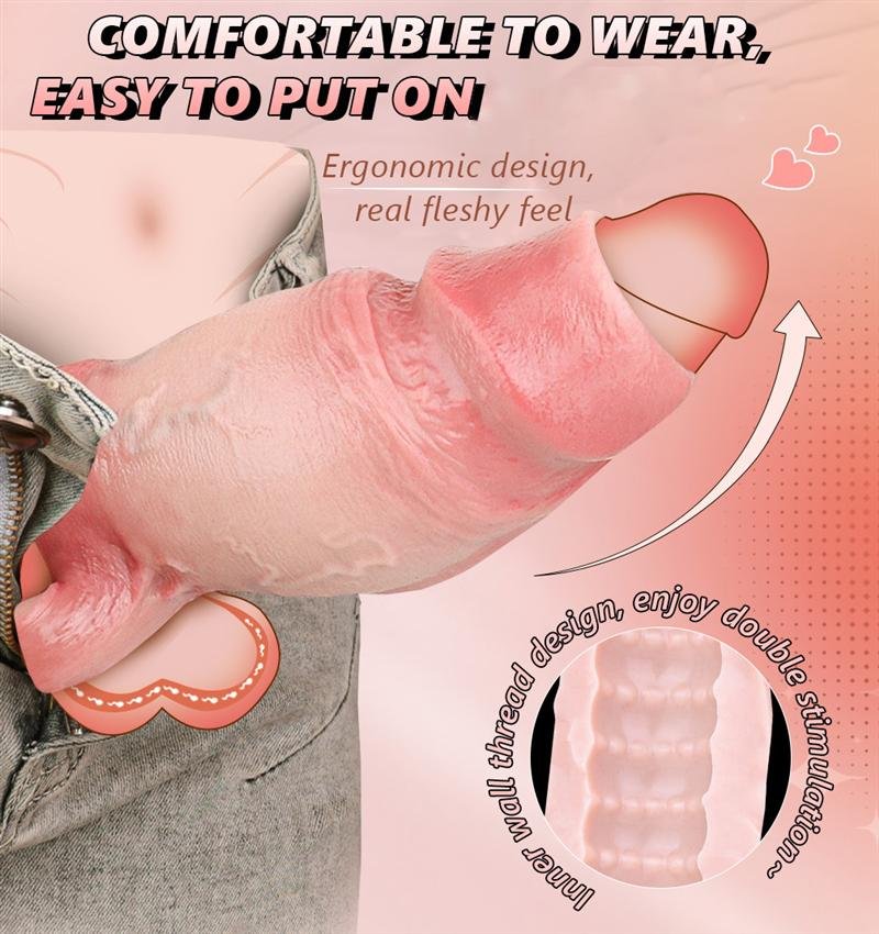Thick Realistic Penis Sleeve with Open Head & Ball Strap 3 Thick Realistic Penis Sleeve with Open Head & Ball Strap 3